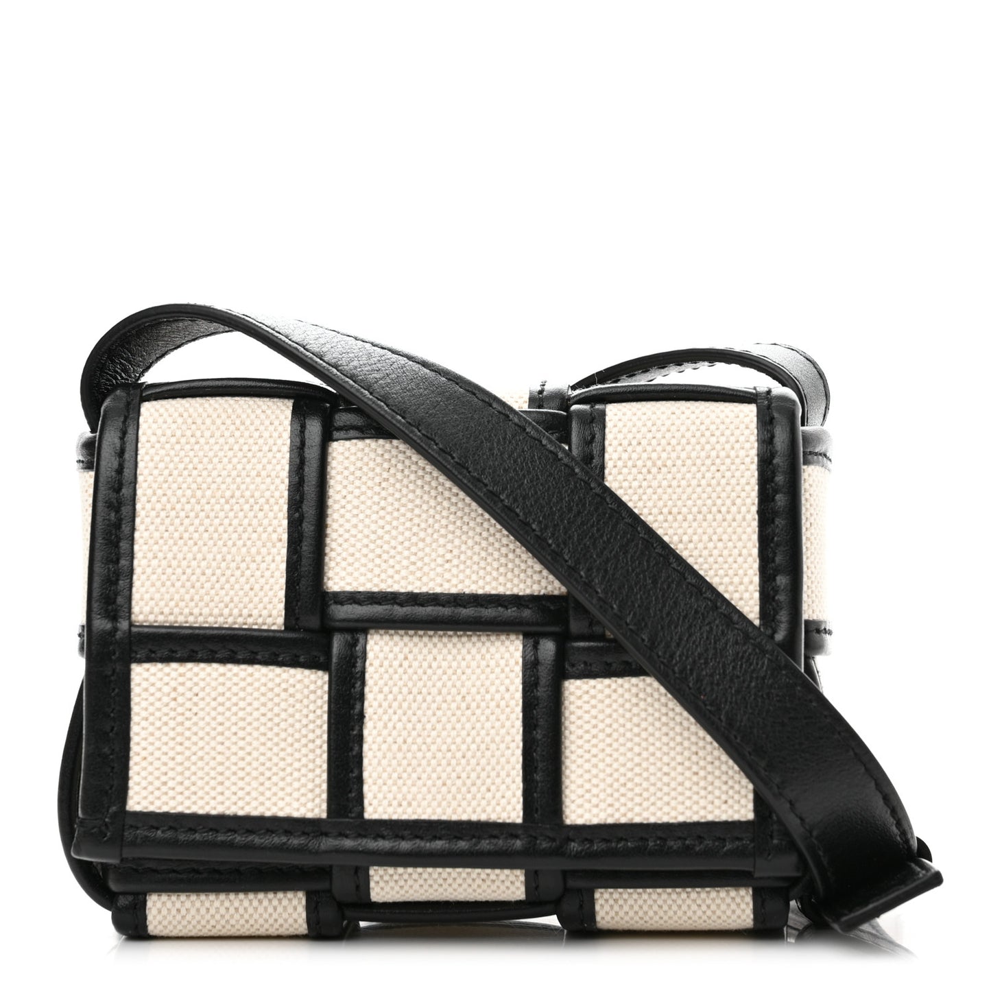 Canvas Intrecciato Mini Cassette Crossbody Bag Natural Black