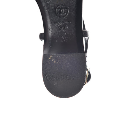 Chanel Lambskin Camellia Thong Sandals 36 Black White 11 of 16