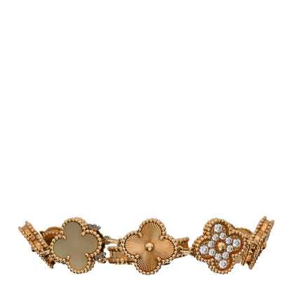 Van Cleef & Arpels 18K Yellow Gold Diamond Mother of Pearl 23mm Alhambra Guilloche Quartz Watch 3 of 4