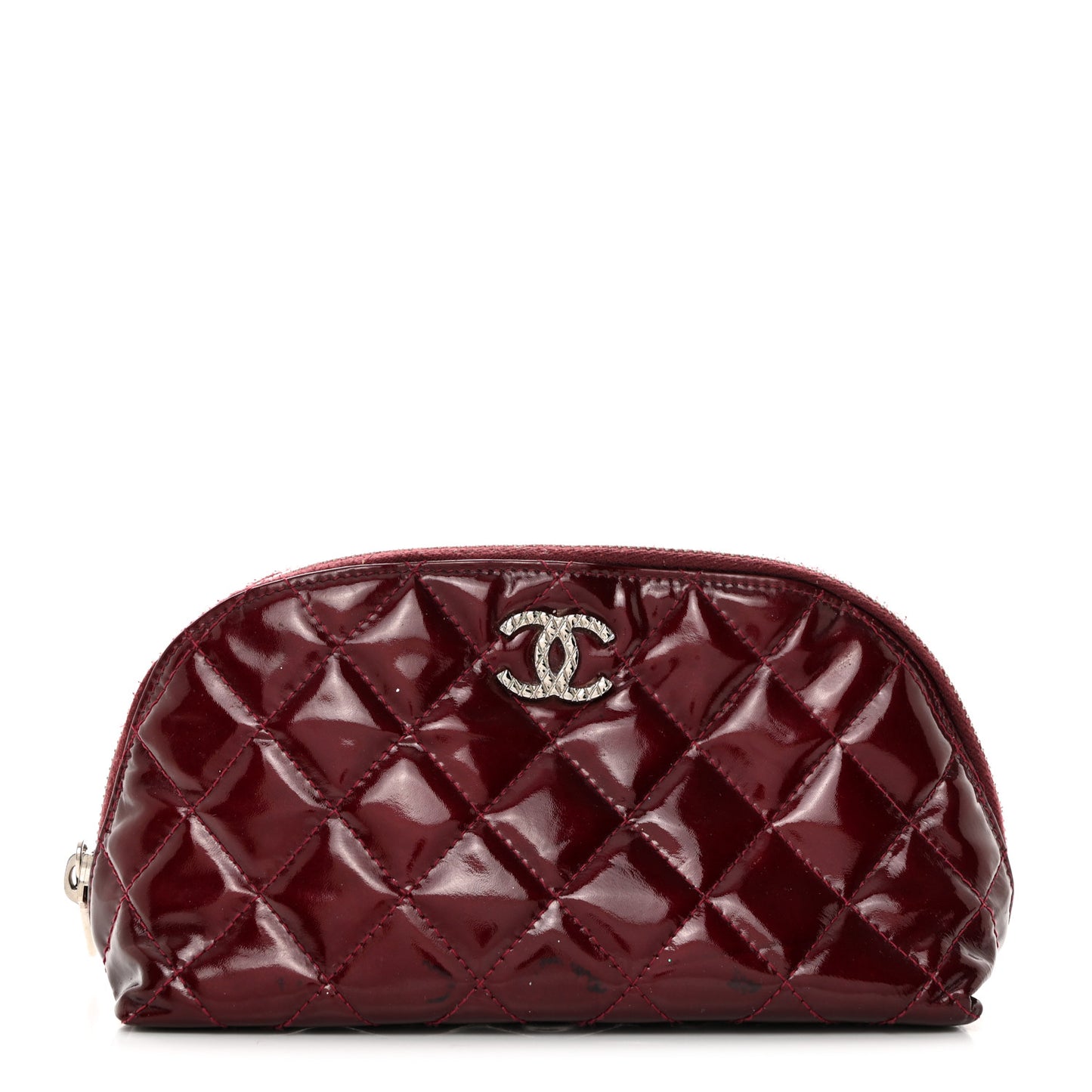 Patent Quilted Brilliant Cosmetic Case Dark Red