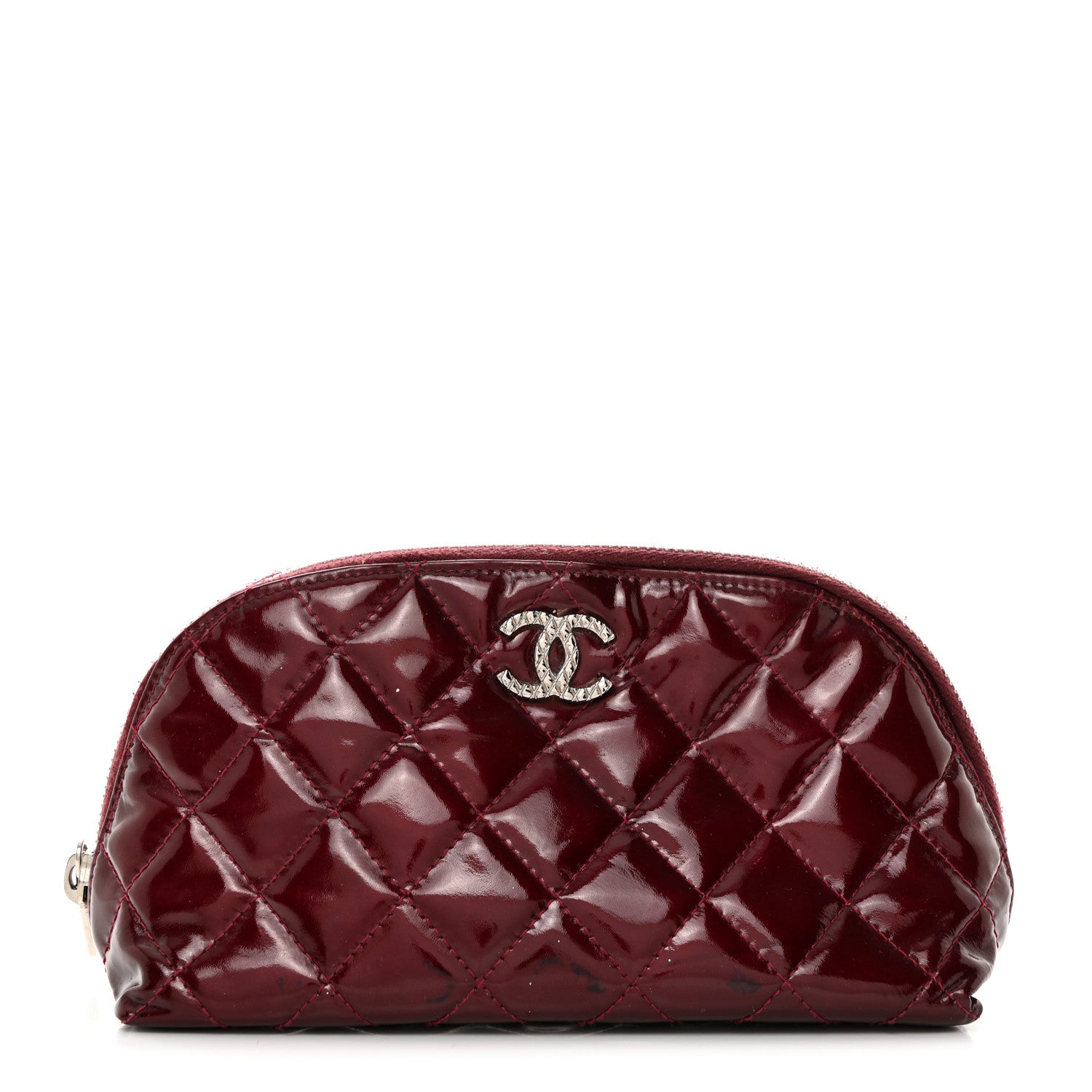 Chanel Patent Quilted Brilliant Cosmetic Case Dark Red 1 of 8