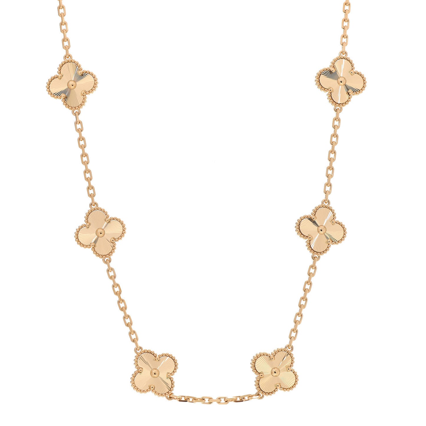18K Yellow Gold 10 Motifs Guilloche Vintage Alhambra Necklace