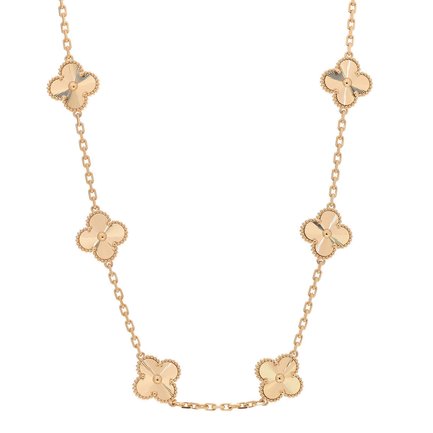 Van Cleef & Arpels 18K Yellow Gold 10 Motifs Guilloche Vintage Alhambra Necklace 1 of 6