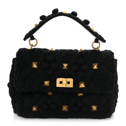 Valentino Garavani Cashmere Knit Large Roman Stud Shoulder Bag Black 1 of 9