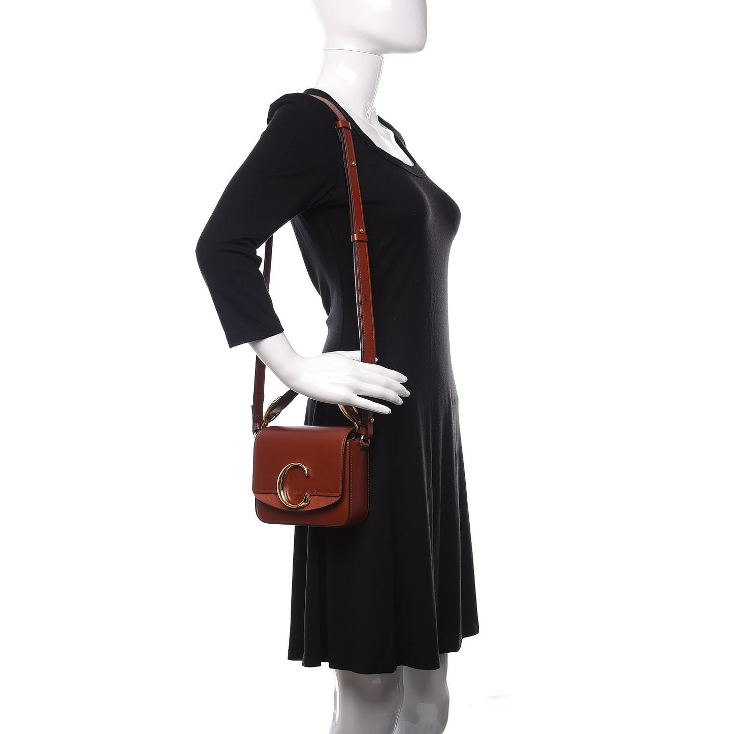 Shiny Calfskin Suede Mini C Bag Sepia Brown