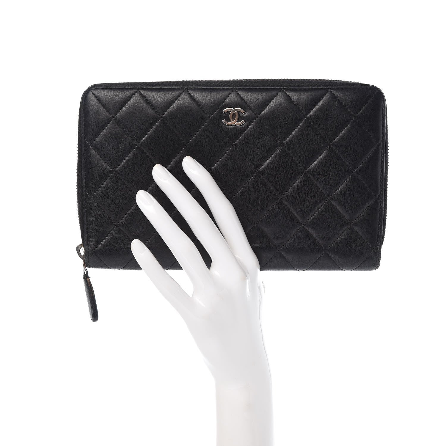 Chanel Lambskin Quilted Large Zip Around Organizer Wallet Black 2 of 14