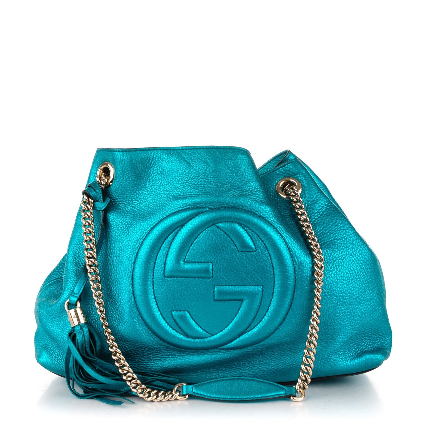 Metallic Cellarius Calfskin Medium Soho Chain Shoulder Bag Deep Cobalt