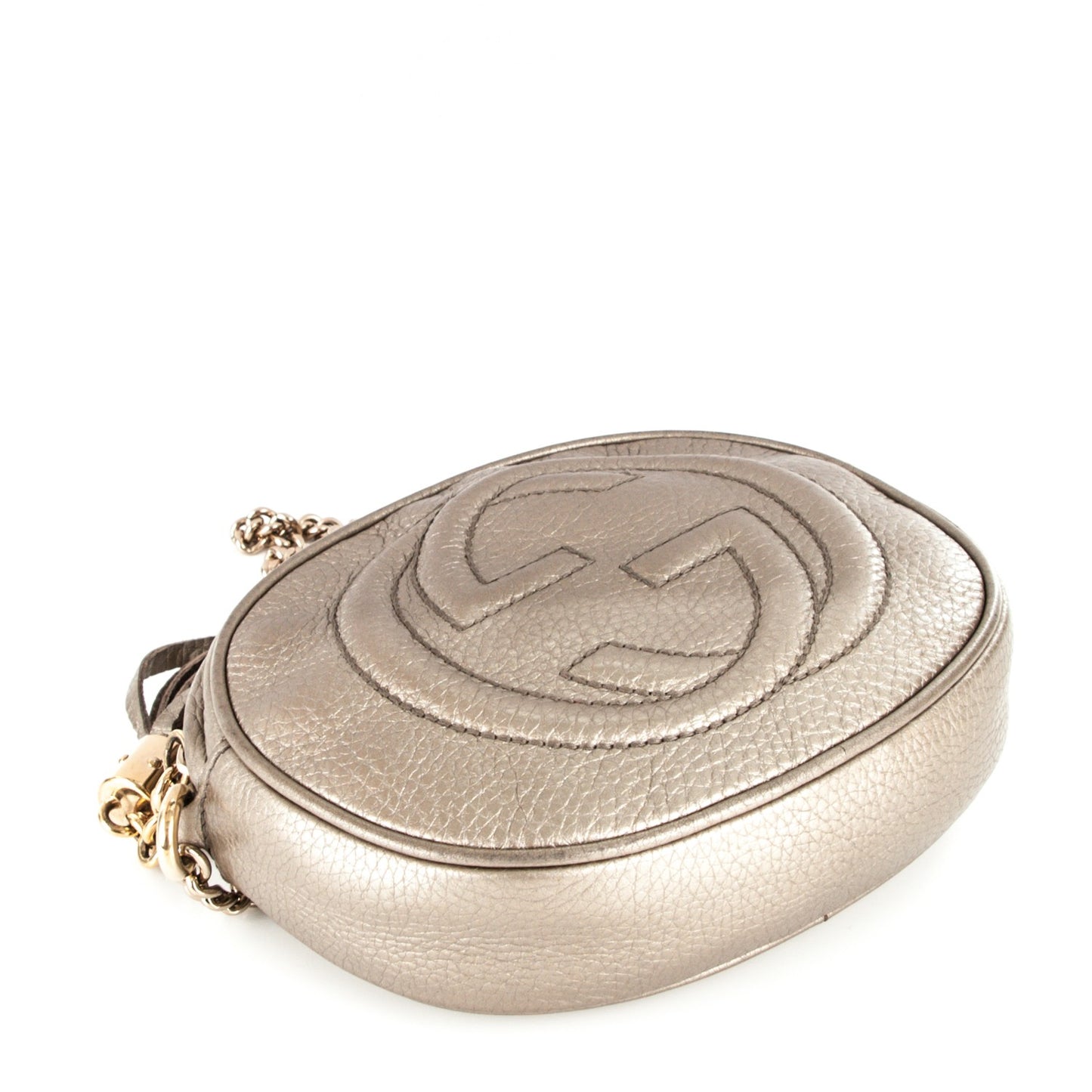 Metallic Pebbled Calfskin Mini Soho Chain Bag Golden Beige