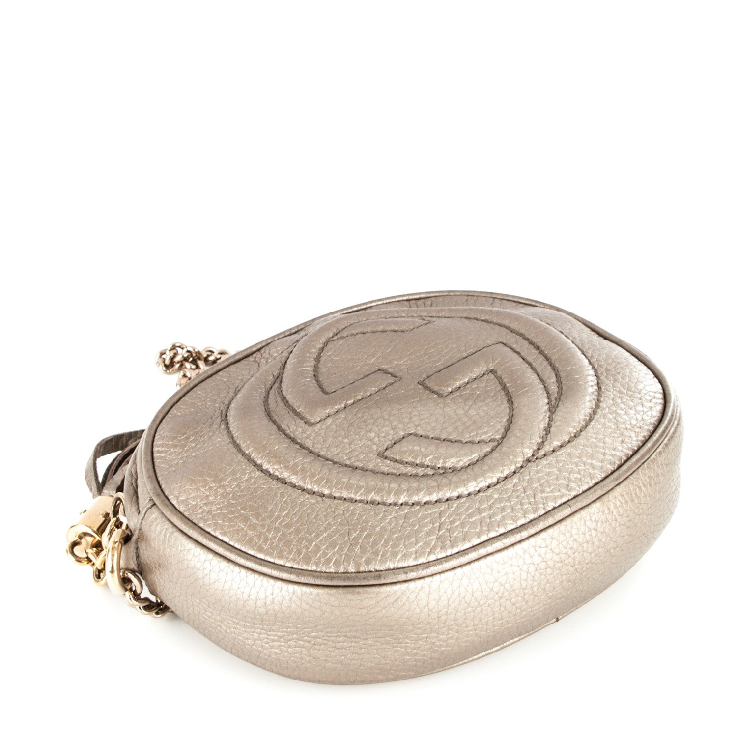 Gucci Metallic Pebbled Calfskin Mini Soho Chain Bag Golden Beige 4 of 8