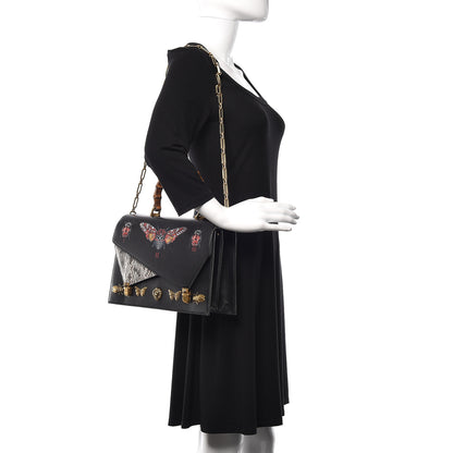 Gucci Calfskin Snakeskin Studded Medium Ottilia Top Handle Bag Black 2 of 18