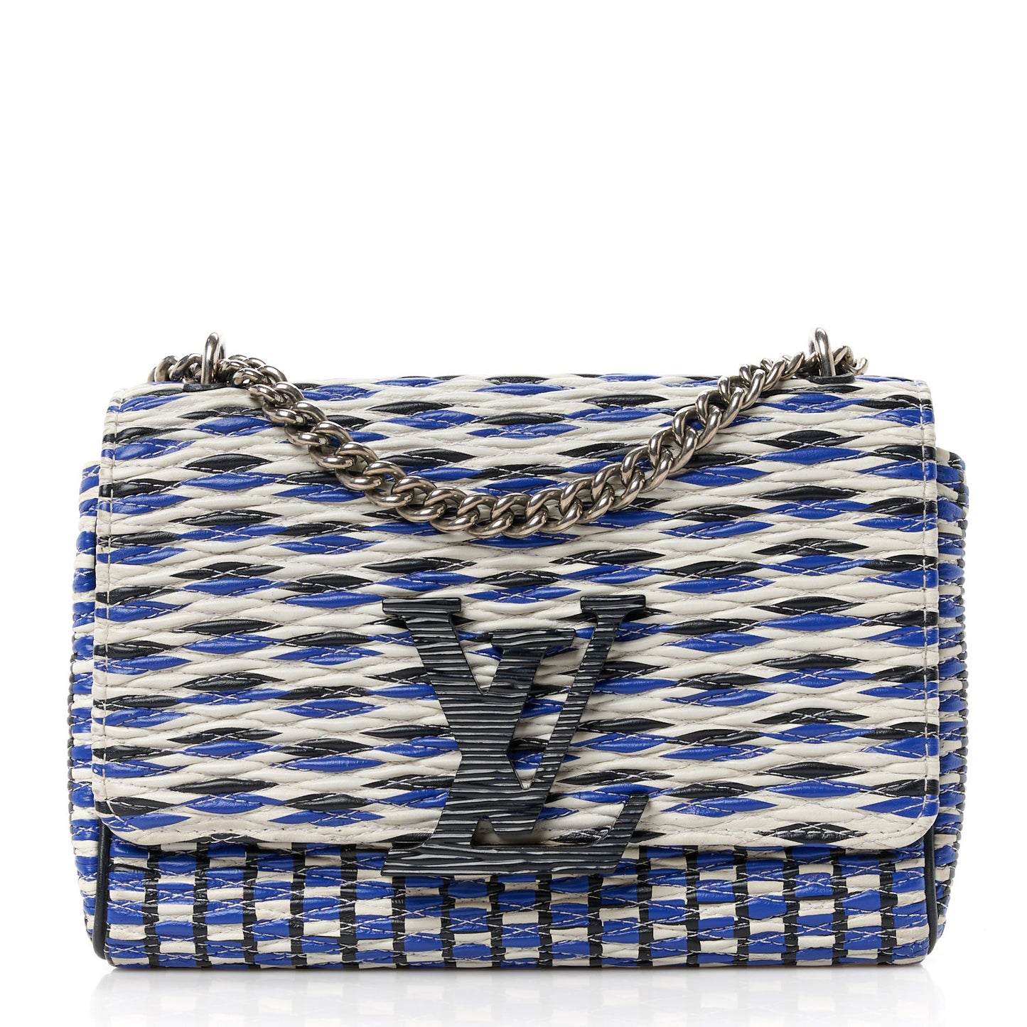 Calfskin Epi Smock Louise MM Chain Clutch Blue White Black
