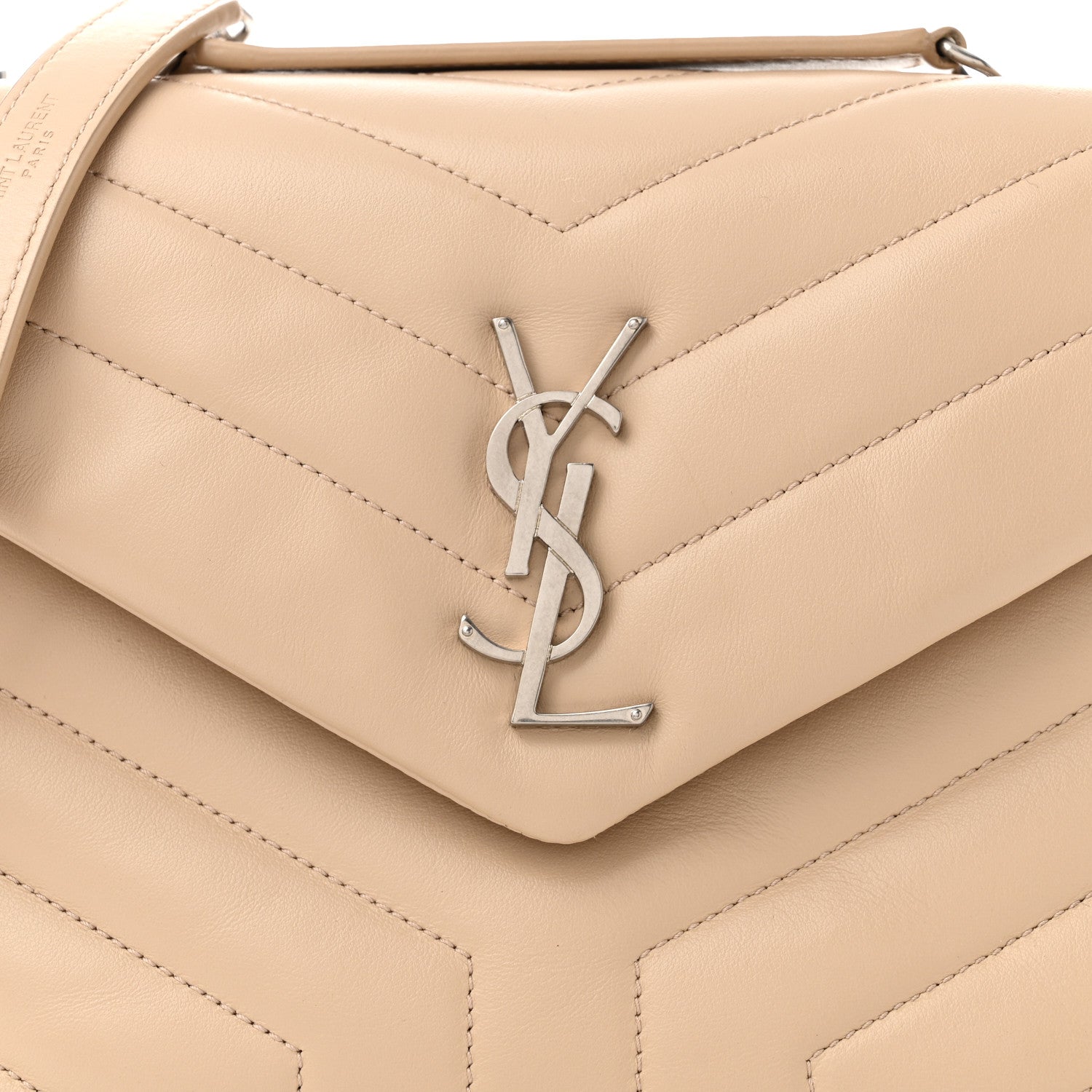 Saint Laurent Calfskin Y Quilted Monogram Small Loulou Chain Satchel Dark Beige 8 of 10