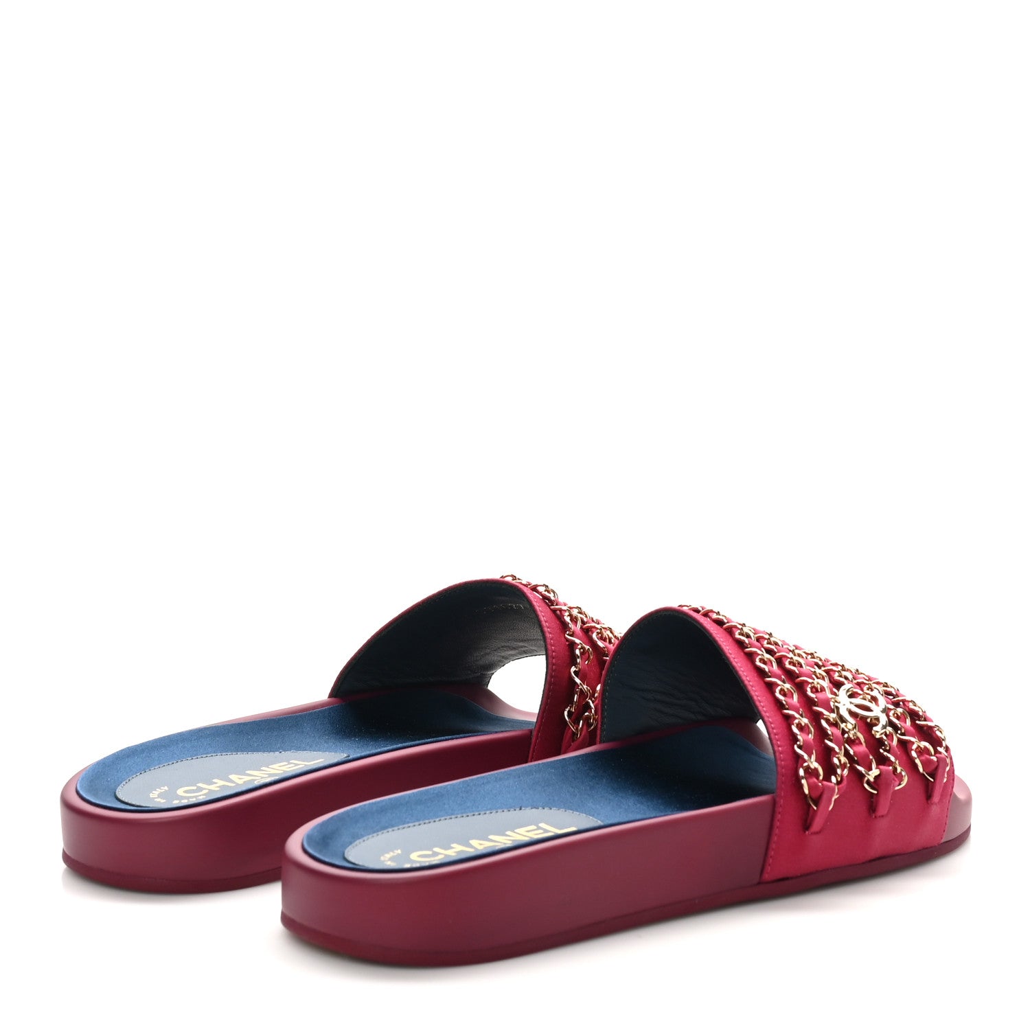 Chanel Satin Chain Slides Sandals Flats 40 Dark Fuchsia 5 of 9
