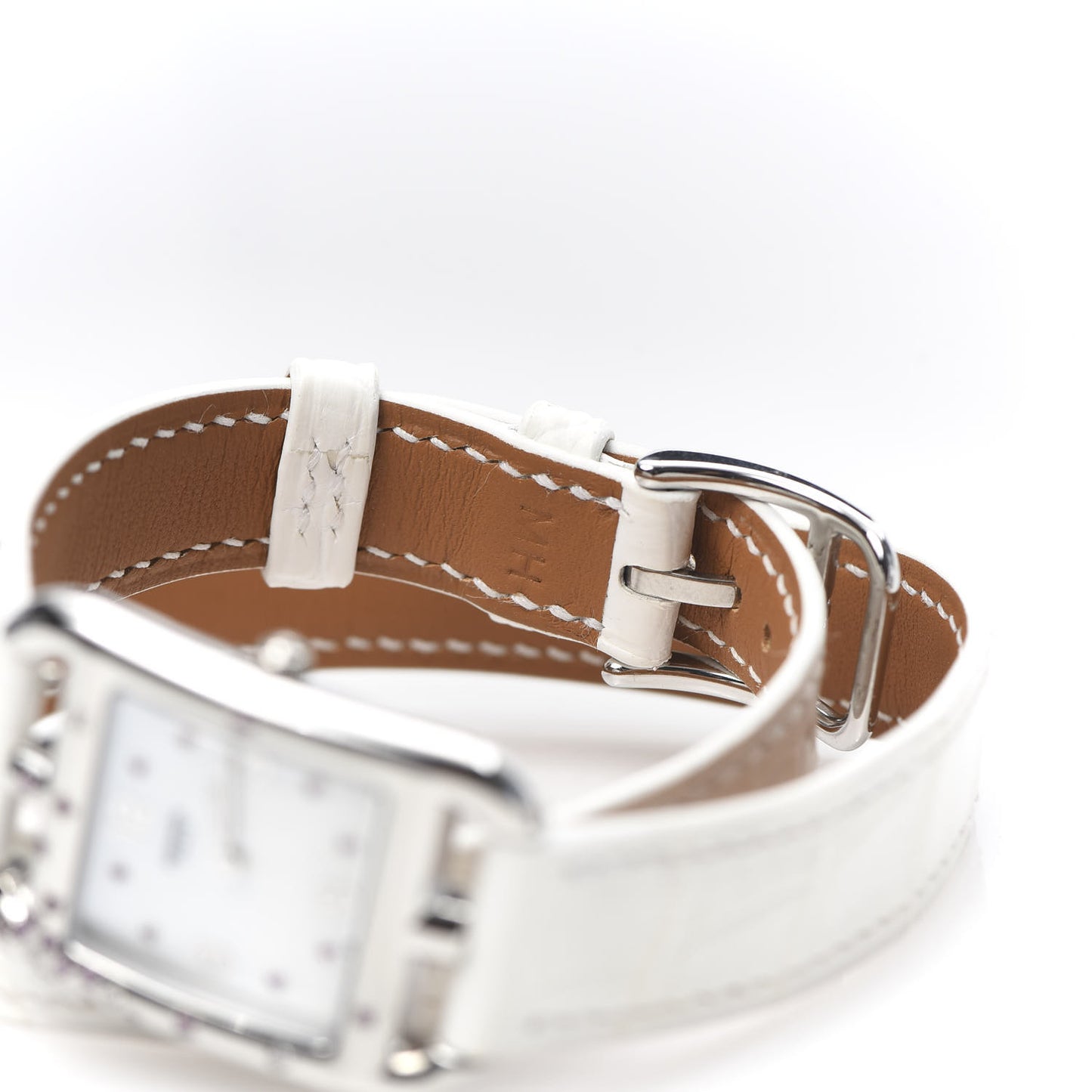 Stainless Steel Alligator Diamond Pink Sapphire 23mm Cape Cod Double Tour Quartz Watch Blanc