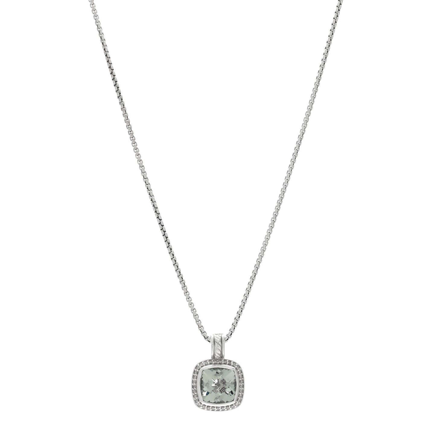 Sterling Silver Diamond Prasiolite 11mm Albion Pendant Necklace