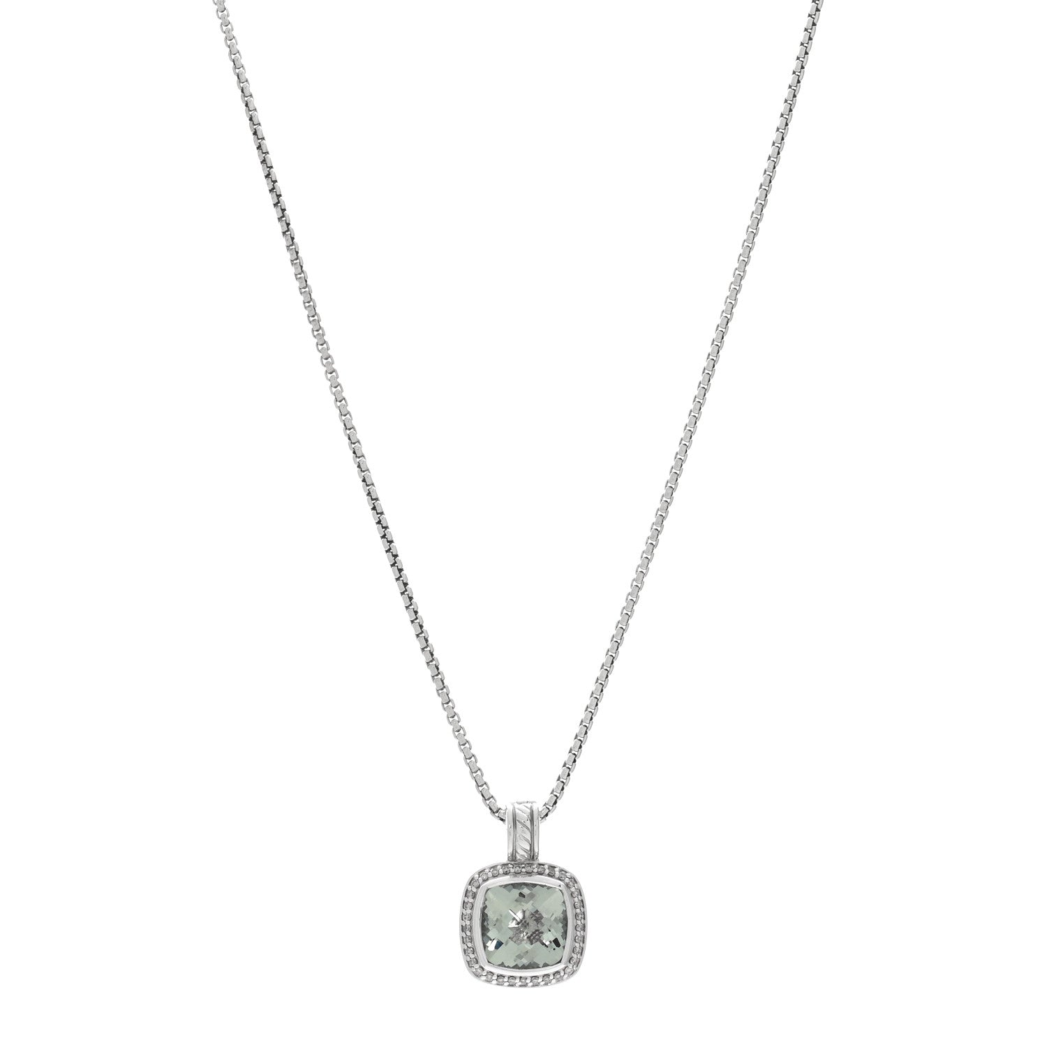 David Yurman Sterling Silver Diamond Prasiolite 11mm Albion Pendant Necklace 1 of 3