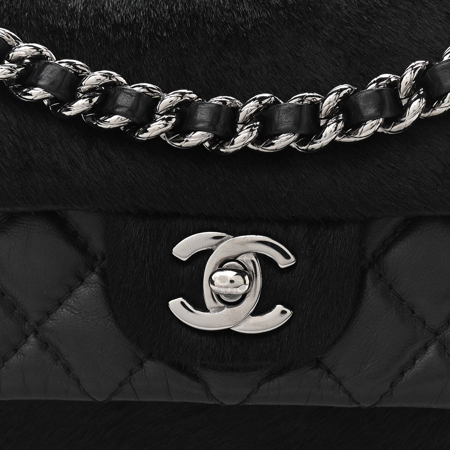 Chanel Aged Calfskin Miss Pony Fur Medium Flap Black 9 of 10