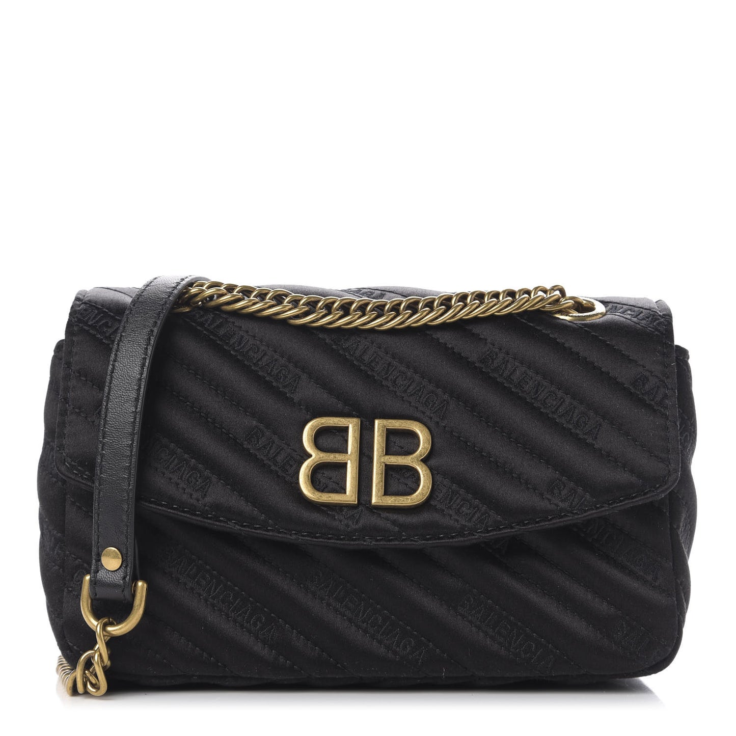 Satin Jacquard Logo Matelasse S BB Round Shoulder Bag Black