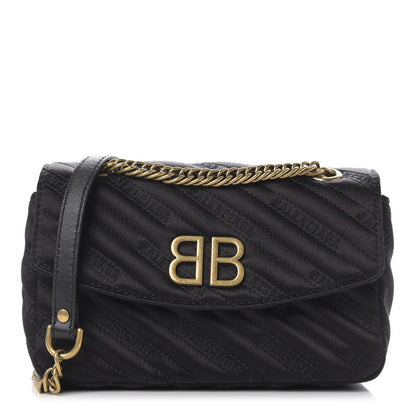 Balenciaga Satin Jacquard Logo Matelasse S BB Round Shoulder Bag Black 1 of 10