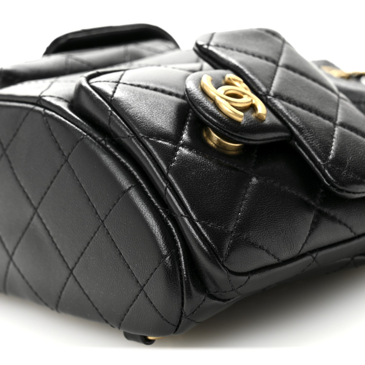 Chanel Shiny Lambskin Quilted Double Pocket Backpack Black 19 of 19