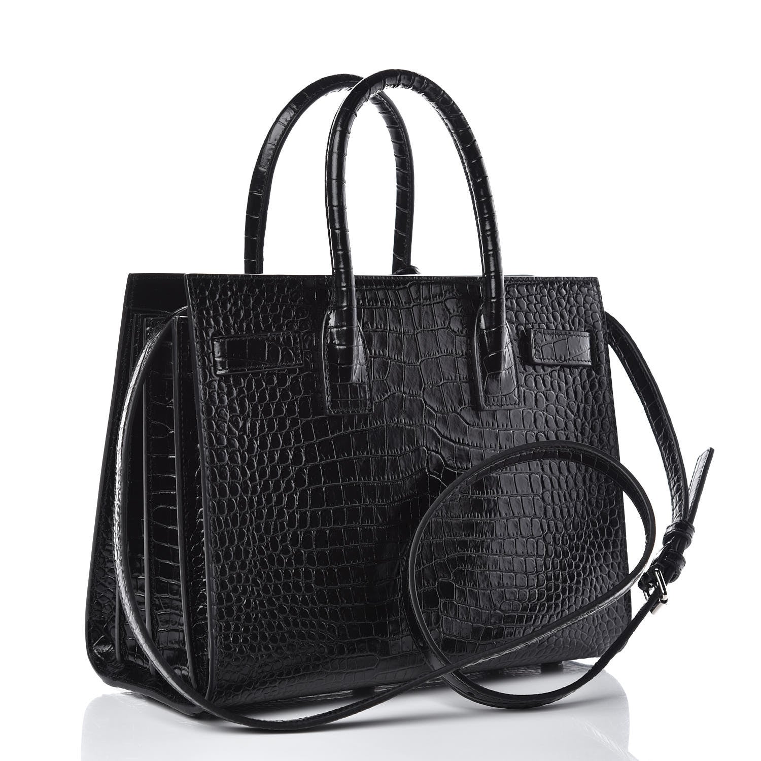 Saint Laurent Calfskin Crocodile Embossed Baby Sac De Jour Black 3 of 10