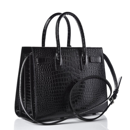 Saint Laurent Calfskin Crocodile Embossed Baby Sac De Jour Black 3 of 10