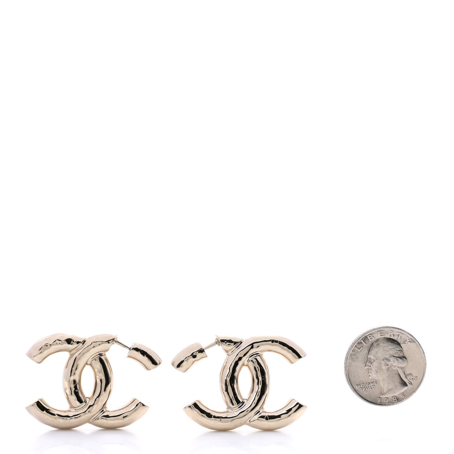 Metal Large CC Earrings Light Gold