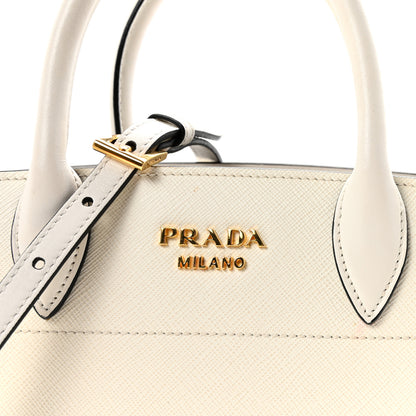 Prada Saffiano City Calfskin Mini Bibliothèque Top Handle White Black 7 of 9