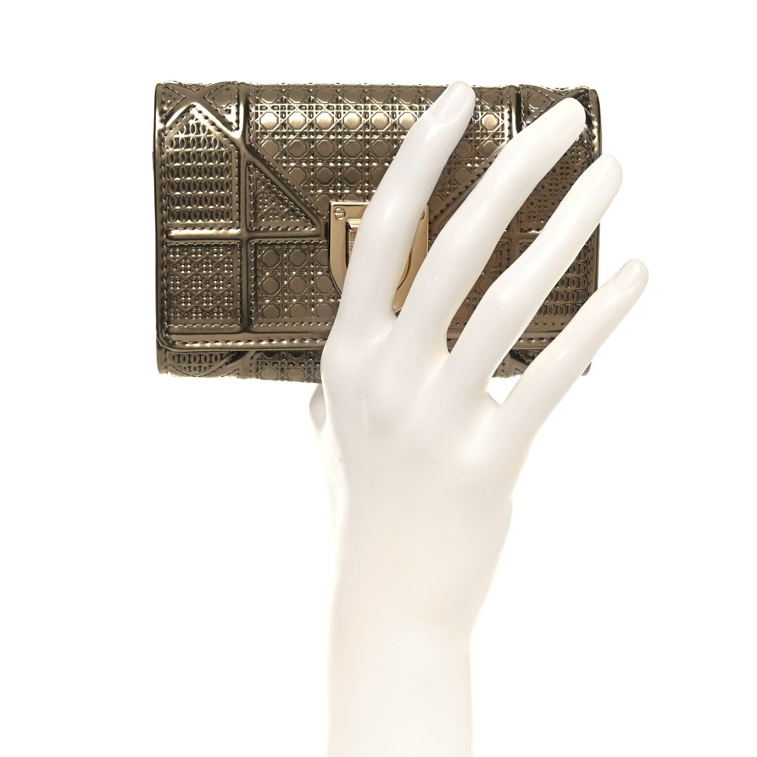 Christian Dior Metallic Patent Micro-Cannage Diorama Elancee Wallet Gold 2 of 11