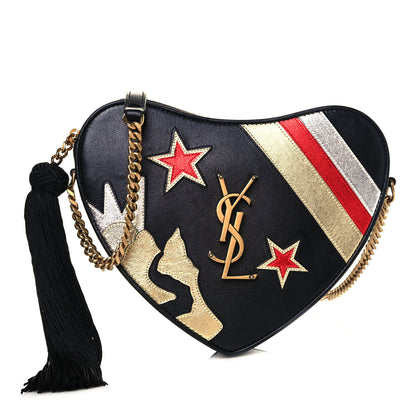 Saint Laurent Calfskin Rock Star Patchwork Monogram Heart Shoulder Bag Black 1 of 9