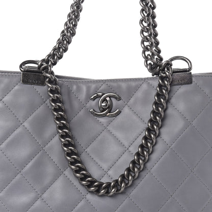 Chanel Calfskin Quilted Large Shopping In Chains Tote Light Grey 13 of 13