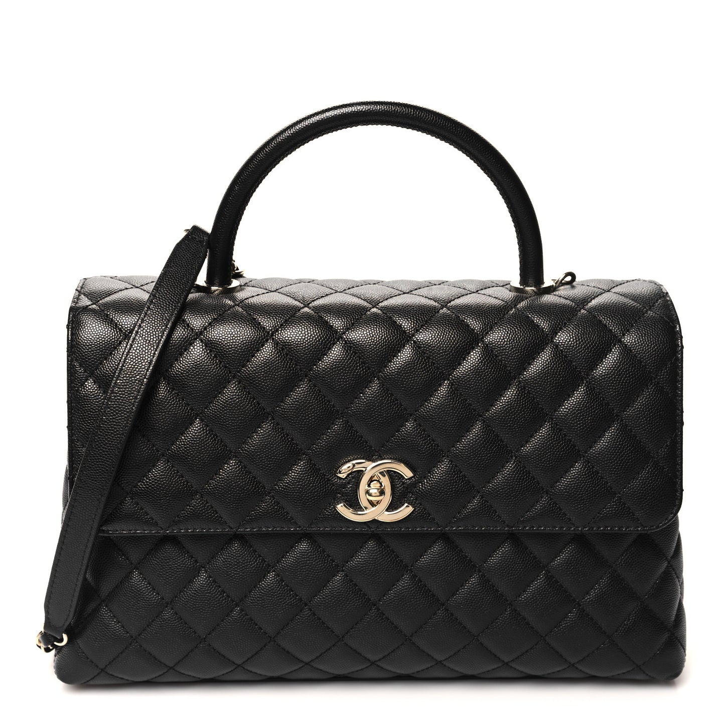 Caviar Quilted Medium Coco Handle Flap Black