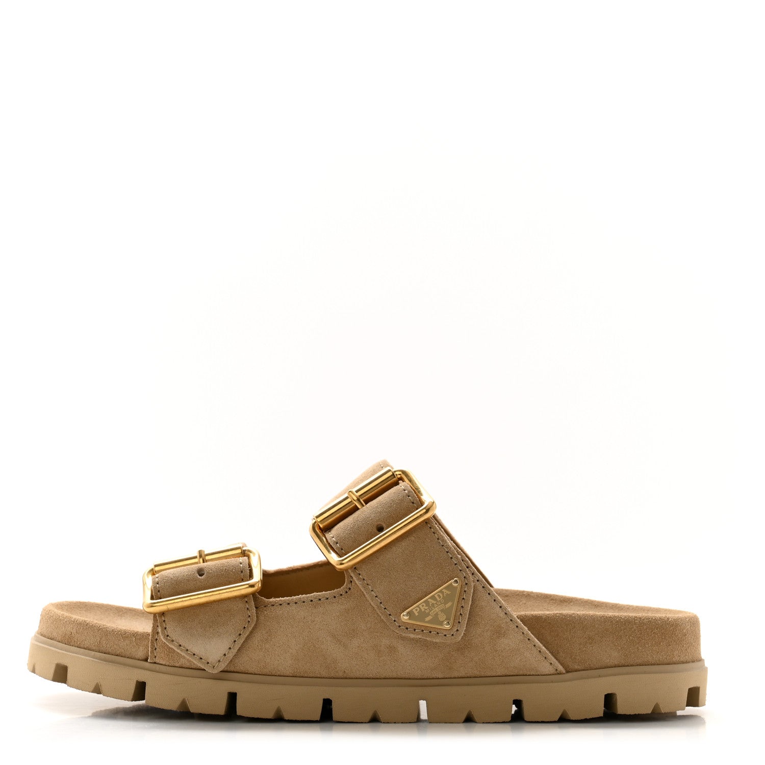 Prada Suede Buckle Slide Sandals 38 Ecru 1 of 10