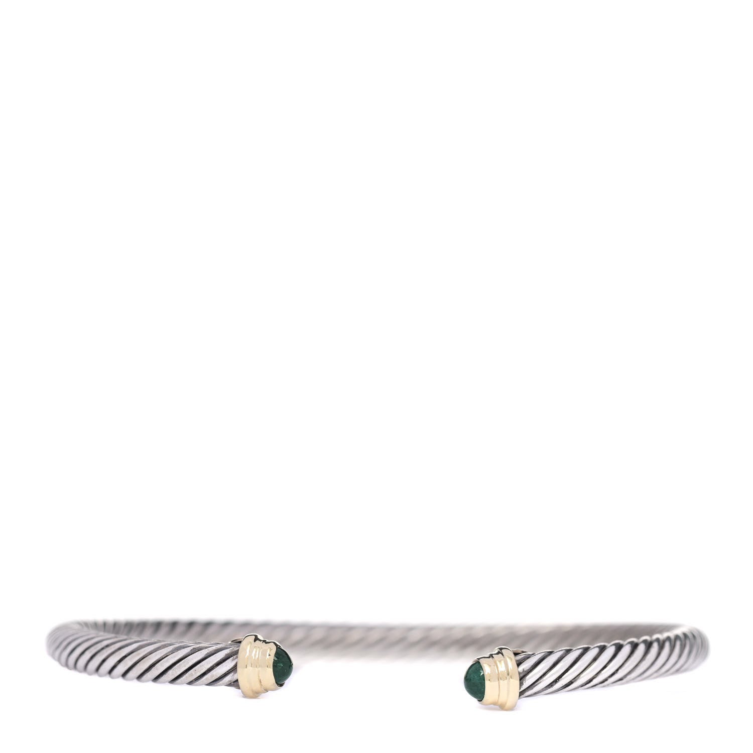 David Yurman Sterling Silver 18K Yellow Gold Emerald 4mm Kids Birthstone Cable Bracelet 1 of 4