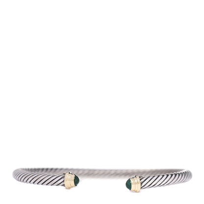 David Yurman Sterling Silver 18K Yellow Gold Emerald 4mm Kids Birthstone Cable Bracelet 1 of 4