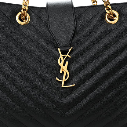 Saint Laurent Grain De Poudre Matelasse Chevron Monogram Shopping Bag Black 8 of 13