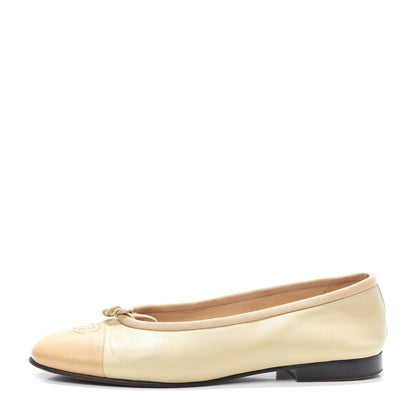 Chanel Lambskin Cap Toe CC Ballerina Flats 38 Dark Beige 1 of 7