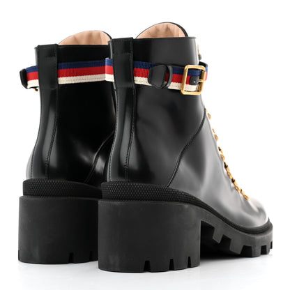 Gucci Calfskin Womens Sylvie Web Lace Up Combat Boots 41 Black 4 of 9