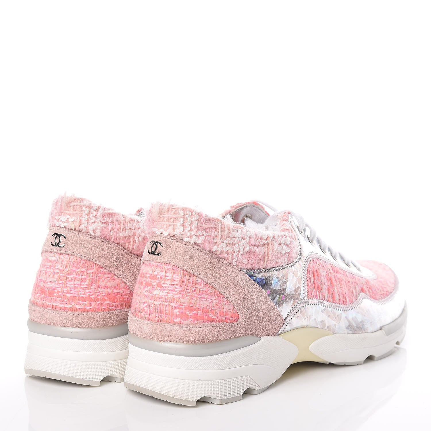 Chanel Tweed Suede Calfskin Sneakers 36 Silver Pink 4 of 12