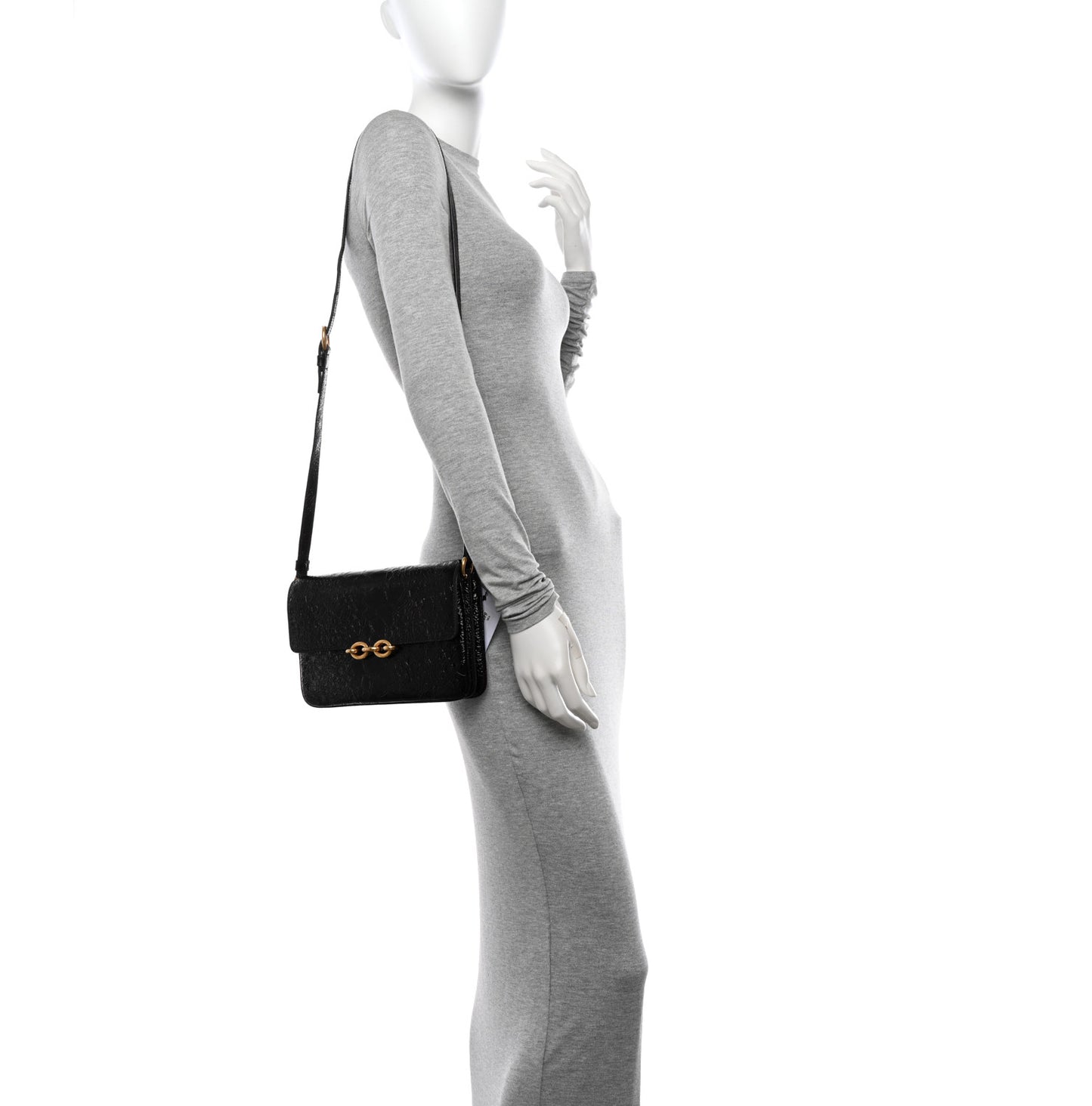 Shiny Crocodile Embossed Calfskin Le Maillon Satchel Coffee