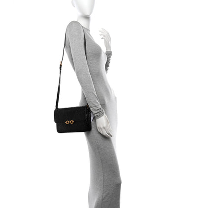 Saint Laurent Shiny Crocodile Embossed Calfskin Le Maillon Satchel Coffee 2 of 10