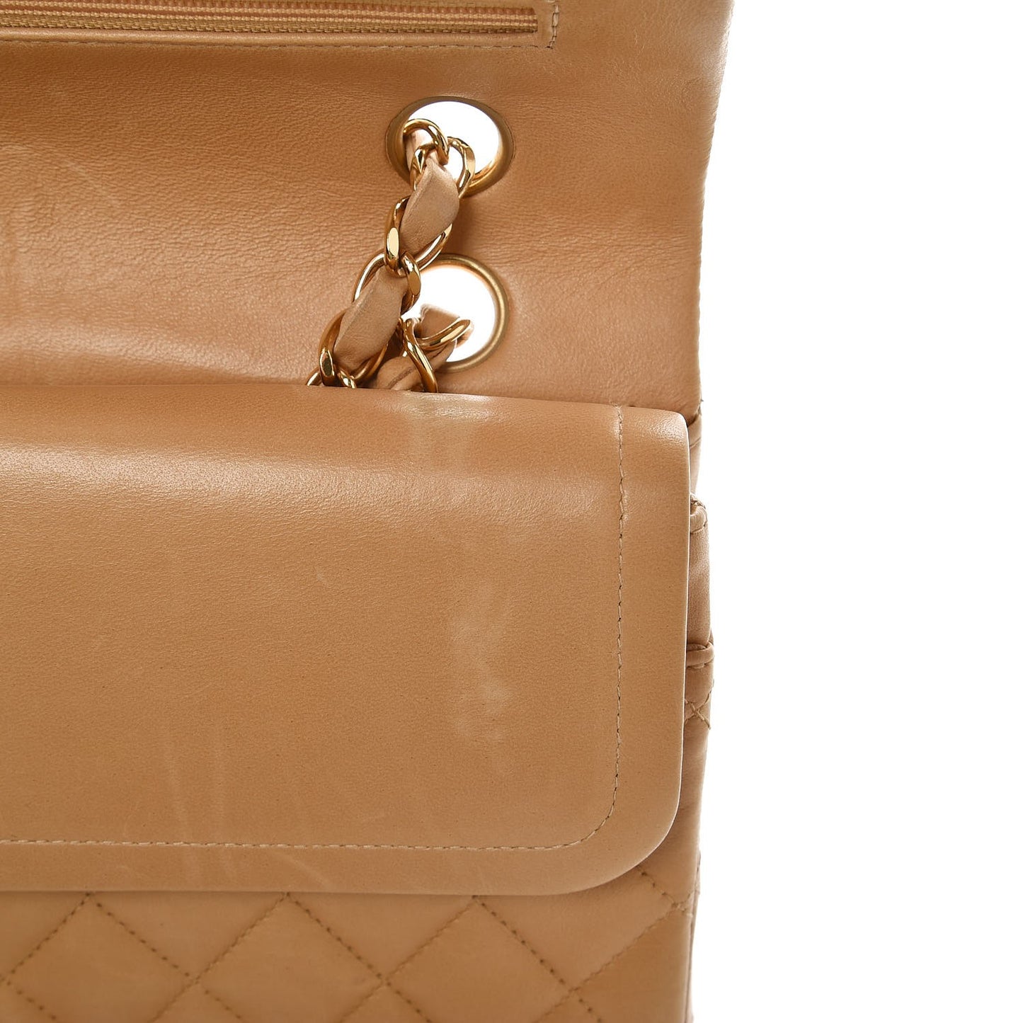 Lambskin Quilted Medium Double Flap Beige