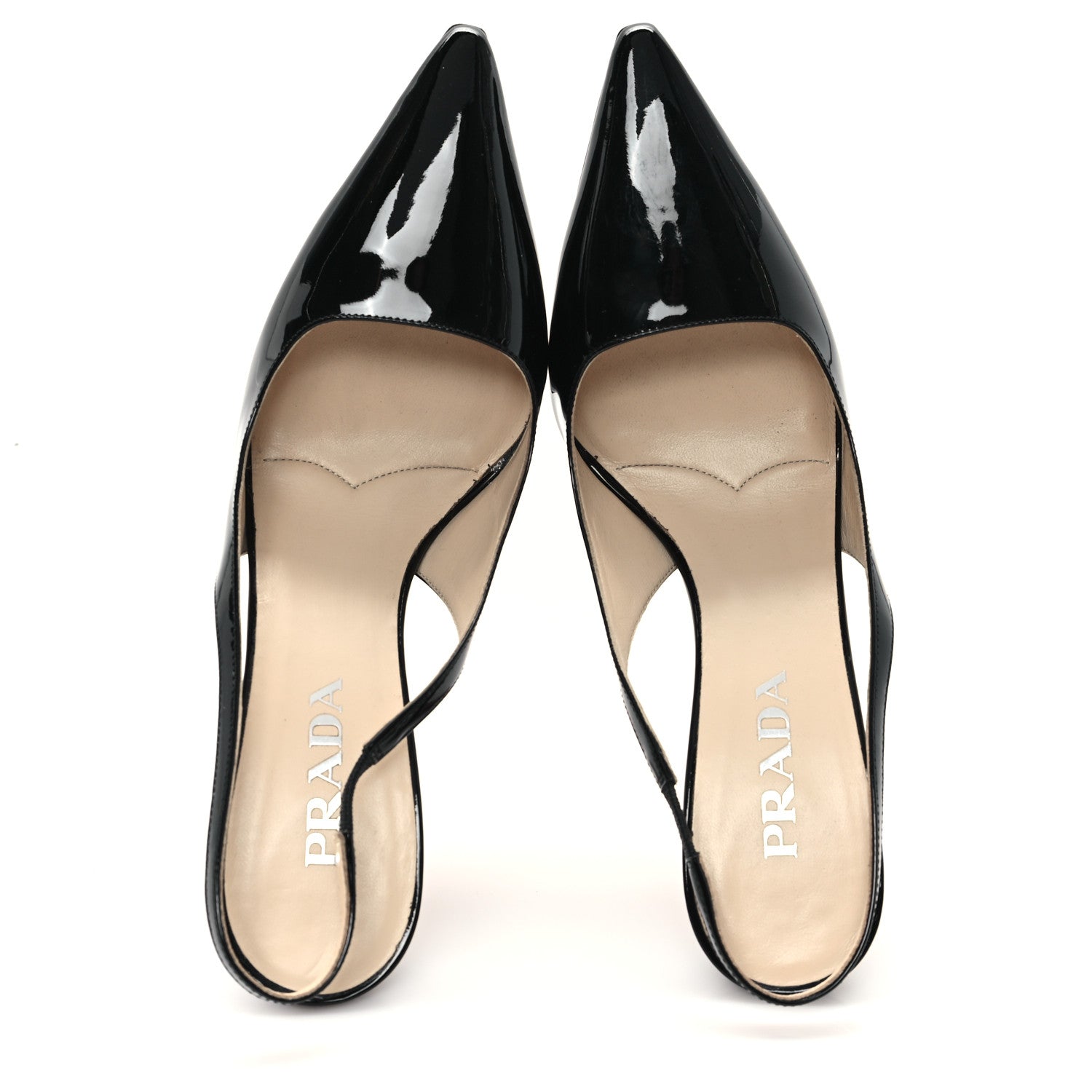 Prada Vernice Triangle Logo Pointed Toe Slingback Pumps 40 Black 2 of 8