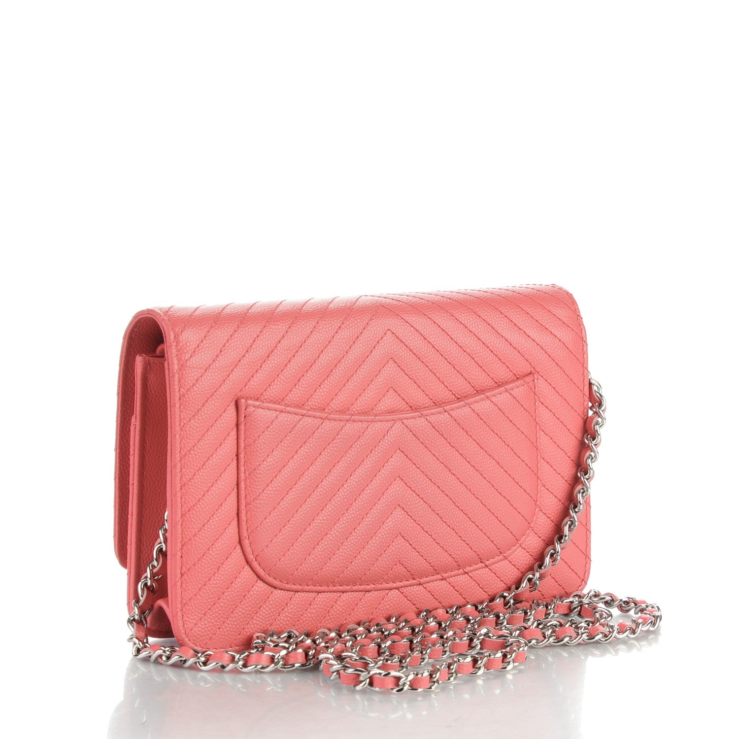 Chanel Caviar Chevron Wallet On Chain WOC Pink 3 of 8
