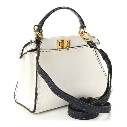 Fendi Cuoio Romano Selleria Tri-color Mini Peekaboo Iconic Satchel White Indaco Saddler 3 of 9