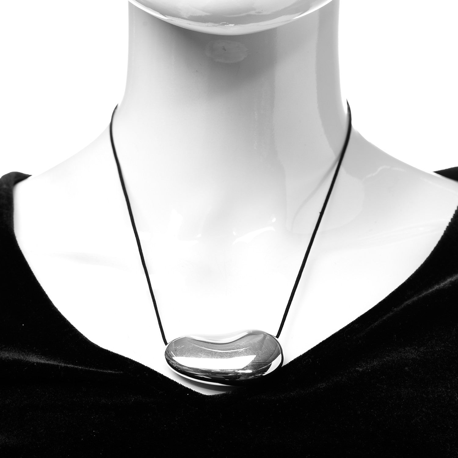 Tiffany Sterling Silver 50mm Elsa Peretti Bean Pendant Cord Necklace 2 of 5