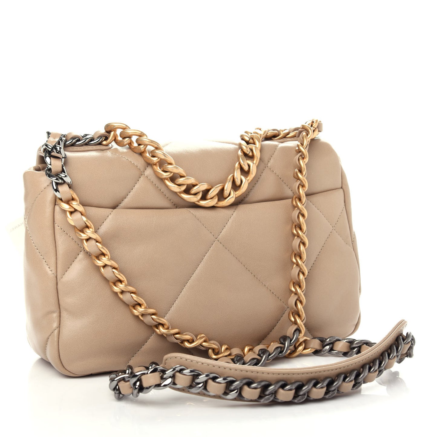 Lambskin Quilted Medium Chanel 19 Flap Dark Beige