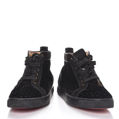 Christian Louboutin Suede Velvet Jeweled Flat Sneakers 38.5 Black 6 of 12