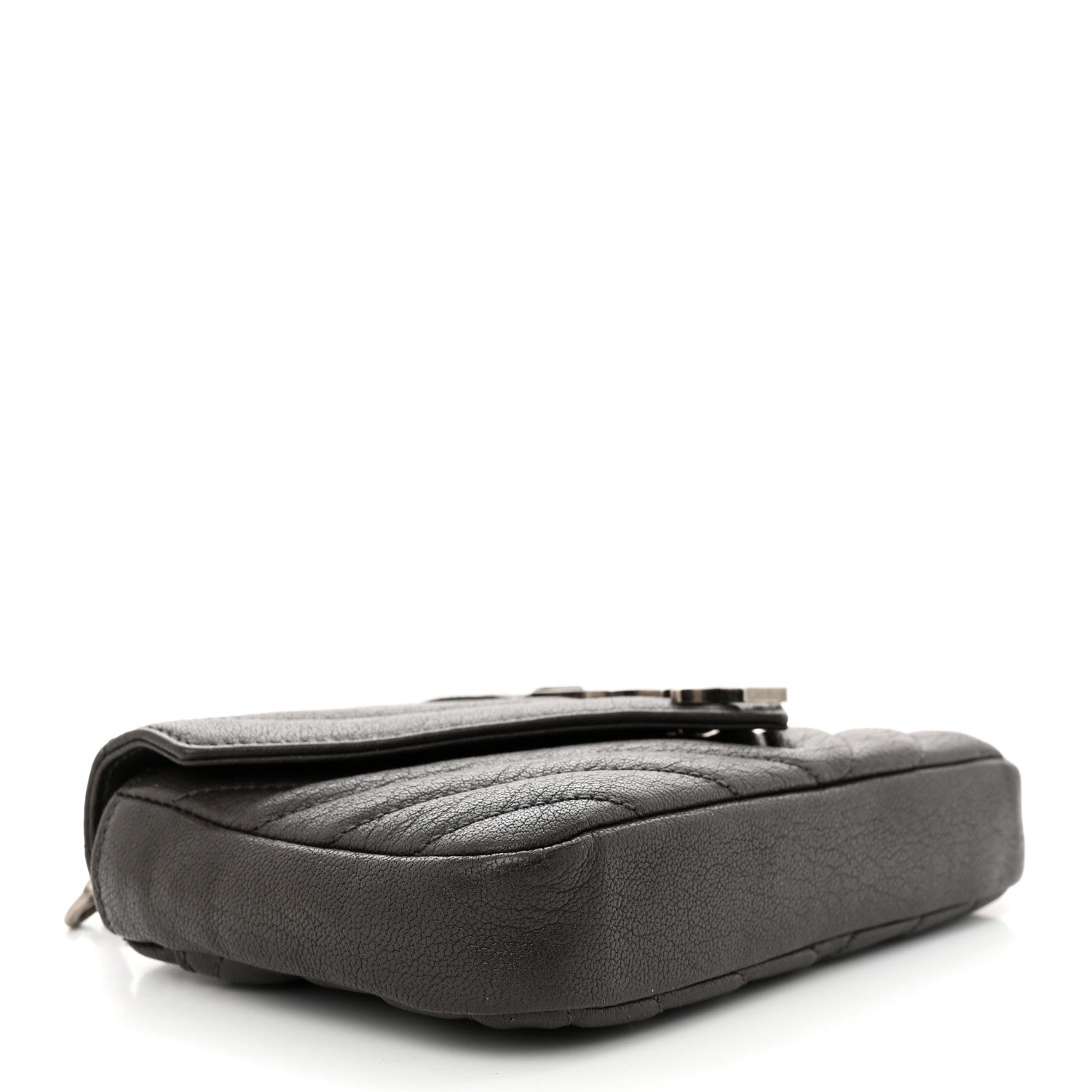 Saint Laurent Sheepskin Matelasse Chevron Monogram College Chain Wallet Coal 4 of 10
