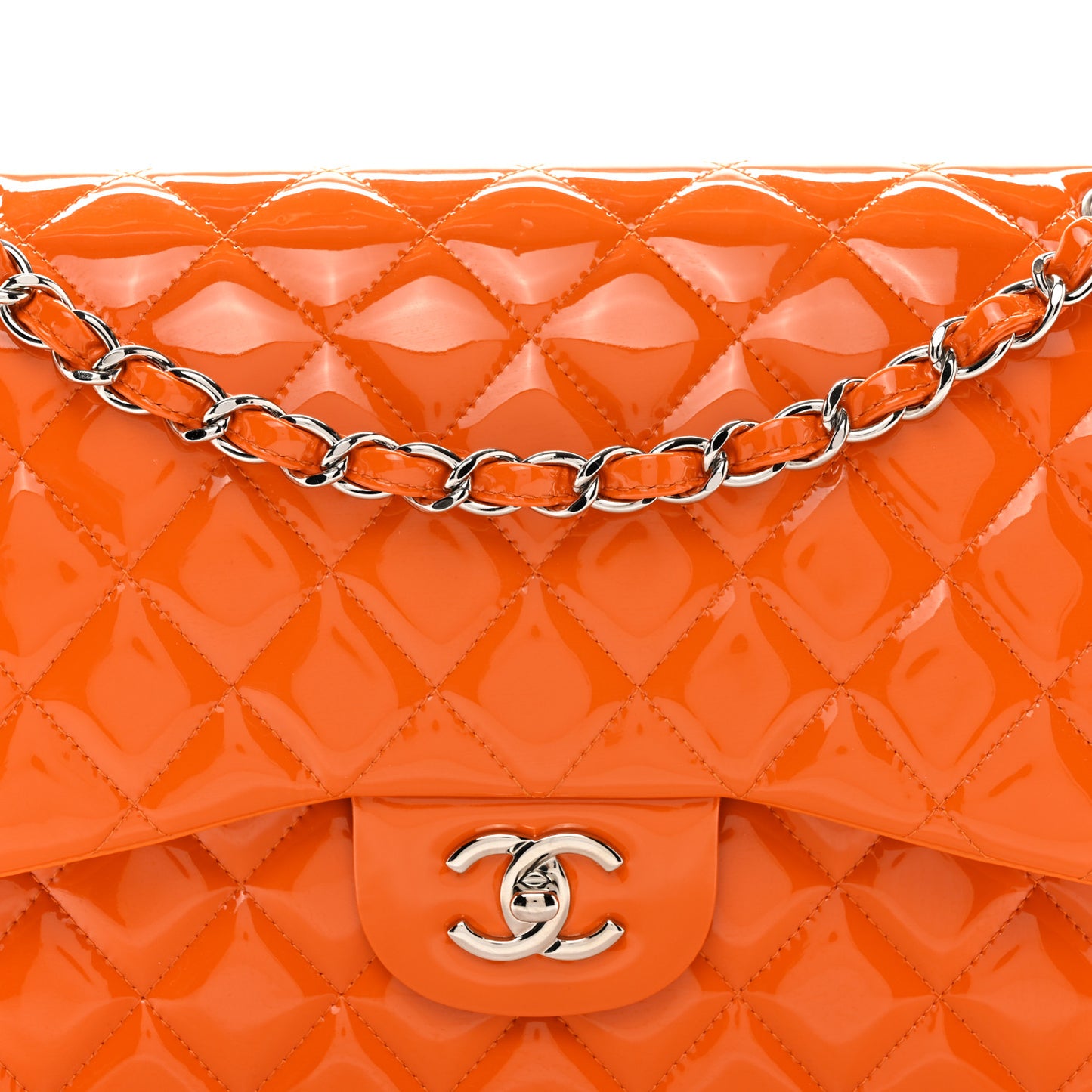 Patent Quilted Jumbo Double Flap Orange